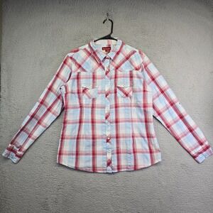 Panhandle Slim Western Shirt Women's XL Blue Red Plaid Pearl Snap‎ Rodeo Bling